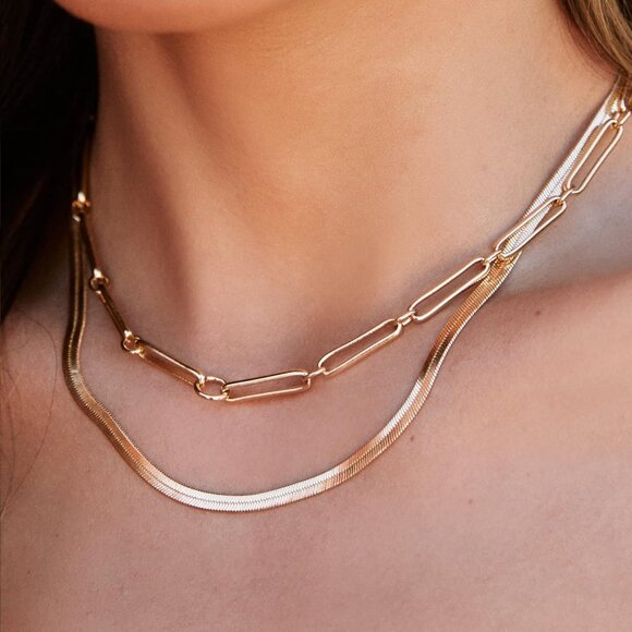 ⚡Snake Chain Herringbone Necklace For Women Gold Filled 14K Gold Silver Plated - Picture 6 of 7